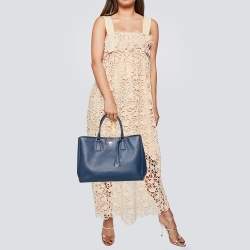 Pre Owned Prada Navy Blue Saffiano Lux Leather Large Gardener's Tote