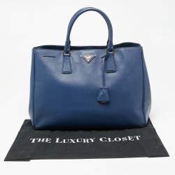 Pre Owned Prada Navy Blue Saffiano Lux Leather Large Gardener's Tote