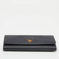 Pre Owned Prada Black Saffiano Leather Continental Wallet