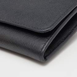 Pre Owned Prada Black Saffiano Leather Continental Wallet