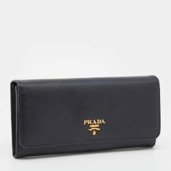 Pre Owned Prada Black Saffiano Leather Continental Wallet