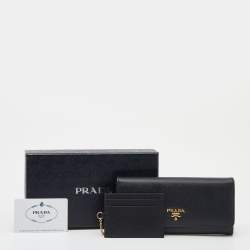 Pre Owned Prada Black Saffiano Leather Continental Wallet