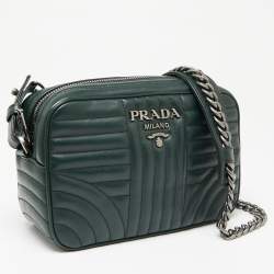 Pre Owned Prada Emerald Green Diagramme Leather Camera Crossbody Bag