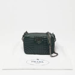 Pre Owned Prada Emerald Green Diagramme Leather Camera Crossbody Bag