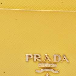 Pre Owned Prada Yellow Saffiano Patent Leather Card Holder