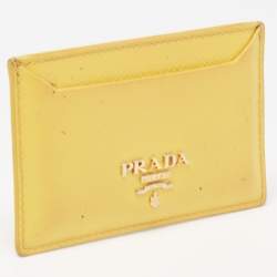 Pre Owned Prada Yellow Saffiano Patent Leather Card Holder