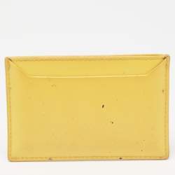Pre Owned Prada Yellow Saffiano Patent Leather Card Holder