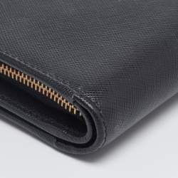 Pre Owned Prada Black Saffiano Metal Leather Lampo Wallet