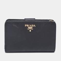Pre Owned Prada Black Saffiano Metal Leather Lampo Wallet