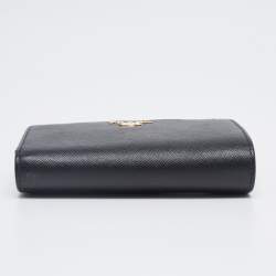 Pre Owned Prada Black Saffiano Metal Leather Lampo Wallet
