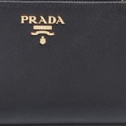 Pre Owned Prada Black Saffiano Metal Leather Lampo Wallet