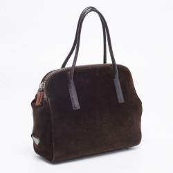 Pre Owned Prada Dark Brown Velvet Satchel