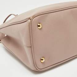 Pre Owned Prada Poudre Pink Saffiano Lux Leather Small Middle Zip Tote