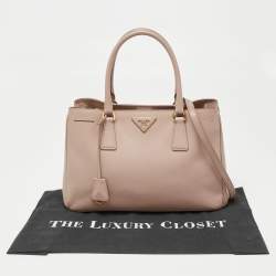 Prada Poudre Pink Saffiano Lux Leather Small Middle Zip Tote