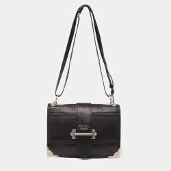 Pre Owned Prada Black Leather Cahier Flap Shoulder Bag