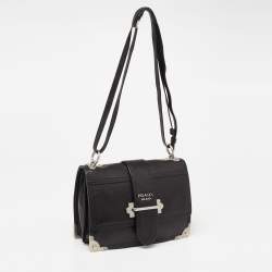 Pre Owned Prada Black Leather Cahier Flap Shoulder Bag