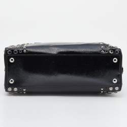 Pre Owned Prada Black Saffiano Lux Leather Studded Pyramid Frame Satchel