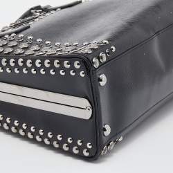 Pre Owned Prada Black Saffiano Lux Leather Studded Pyramid Frame Satchel