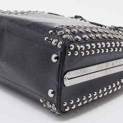 Pre Owned Prada Black Saffiano Lux Leather Studded Pyramid Frame Satchel