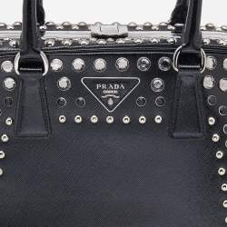 Pre Owned Prada Black Saffiano Lux Leather Studded Pyramid Frame Satchel