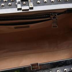 Pre Owned Prada Black Saffiano Lux Leather Studded Pyramid Frame Satchel