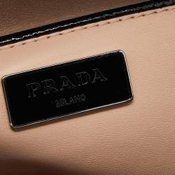 Pre Owned Prada Black Saffiano Lux Leather Studded Pyramid Frame Satchel