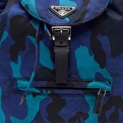 Prada Blue/Black Camouflage Printed Nylon And Leather Tessuto Backpack