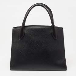 Pre Owned Prada Black Saffiano Cuir Leather Small Monochrome Tote