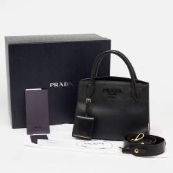 Pre Owned Prada Black Saffiano Cuir Leather Small Monochrome Tote