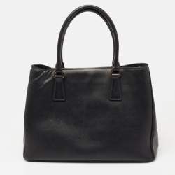 Pre Owned Prada Black Saffiano Lux Leather Small Middle Zip Tote