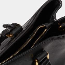 Pre Owned Prada Black Saffiano Lux Leather Small Middle Zip Tote