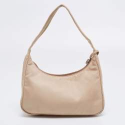 Pre Owned Prada Beige Tessuto Nylon Re-Edition 2000 Baguette Bag