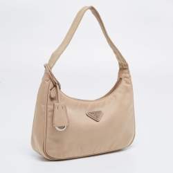 Pre Owned Prada Beige Tessuto Nylon Re-Edition 2000 Baguette Bag