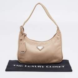 Pre Owned Prada Beige Tessuto Nylon Re-Edition 2000 Baguette Bag