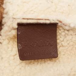 Pre Owned Prada Gold Textured Leather and Mink Fur Trim Tote