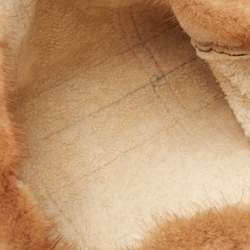 Pre Owned Prada Gold Textured Leather and Mink Fur Trim Tote