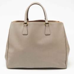 Pre Owned Prada Beige Saffiano Leather Executive Galleria Double Zip Tote