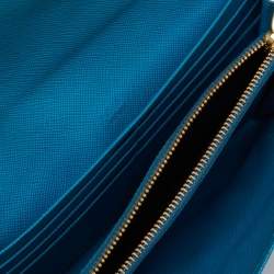 Pre Owned Prada Blue Saffiano Metal Leather Envelope Flap Continental Wallet