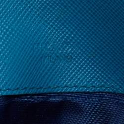 Pre Owned Prada Blue Saffiano Metal Leather Envelope Flap Continental Wallet