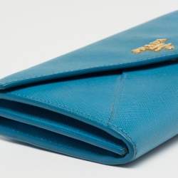 Pre Owned Prada Blue Saffiano Metal Leather Envelope Flap Continental Wallet