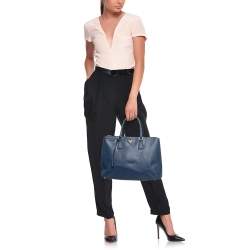 Pre Owned Prada Navy Blue Saffiano Lux Leather Large Galleria Tote