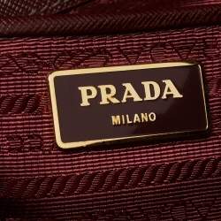 Pre Owned  Prada Dark Red Saffiano Lux Leather Executive Double Zip Tote