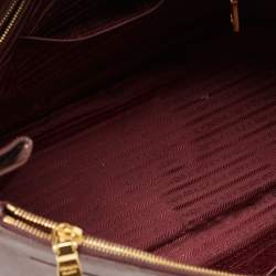 Pre Owned  Prada Dark Red Saffiano Lux Leather Executive Double Zip Tote