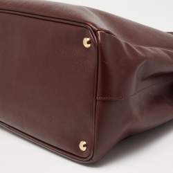 Pre Owned  Prada Dark Red Saffiano Lux Leather Executive Double Zip Tote