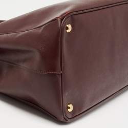 Pre Owned  Prada Dark Red Saffiano Lux Leather Executive Double Zip Tote