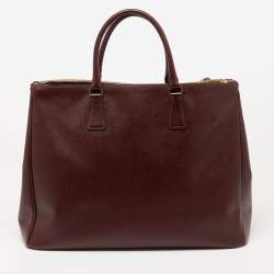 Pre Owned  Prada Dark Red Saffiano Lux Leather Executive Double Zip Tote