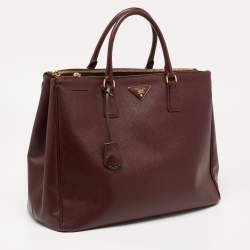 Pre Owned  Prada Dark Red Saffiano Lux Leather Executive Double Zip Tote