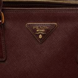 Pre Owned  Prada Dark Red Saffiano Lux Leather Executive Double Zip Tote