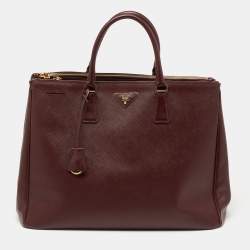 Pre Owned  Prada Dark Red Saffiano Lux Leather Executive Double Zip Tote