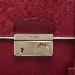 Pre Owned Prada Red/White  Saffiano Lux Leather Sound Top Handle Bag